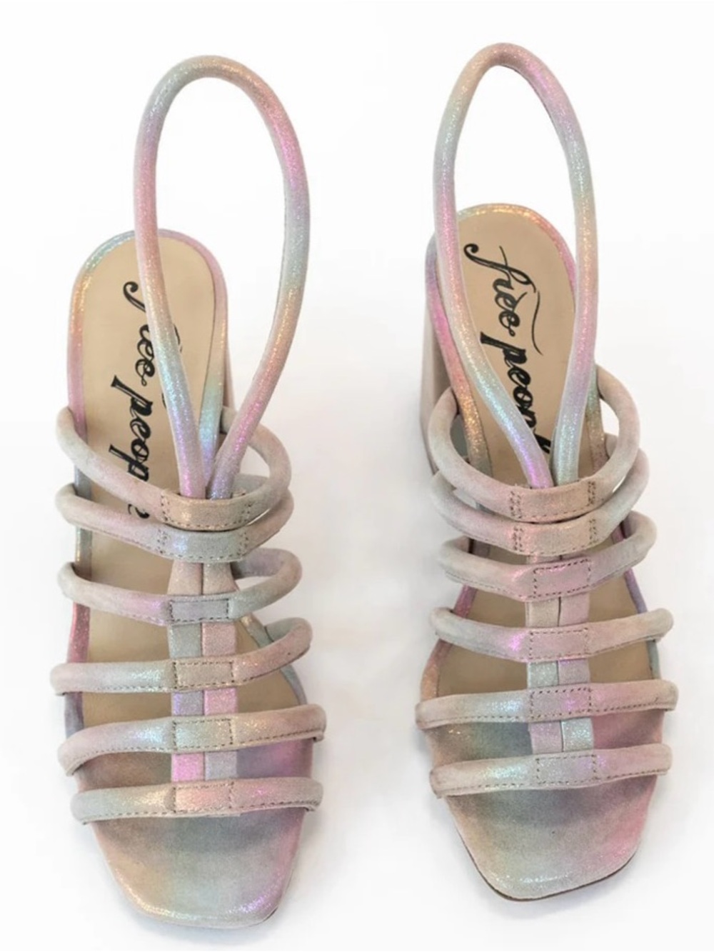 NEW Free People Women’s Size 36 (US 5.5) Rainbow Metallic Colette Cinched Heel - Picture 2 of 15